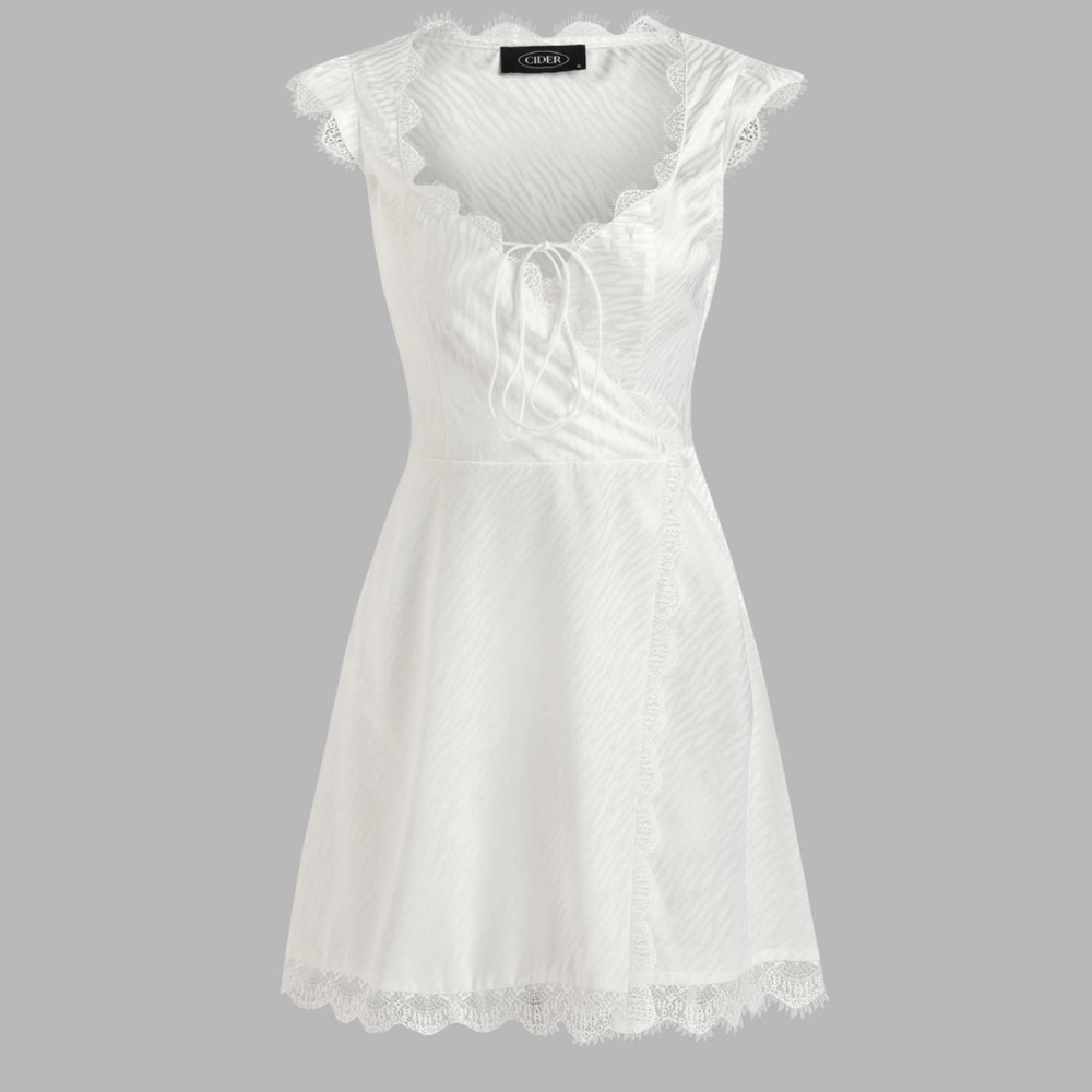 Cider White Lace-Trim Mini Dress
